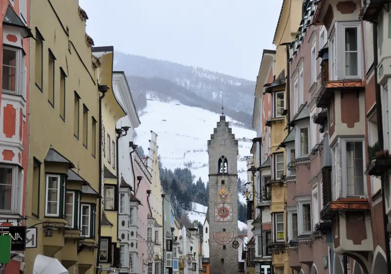 The main street of Vipiteno Sterzing leads directly to Monte Cavallo Rosskopf ski resort