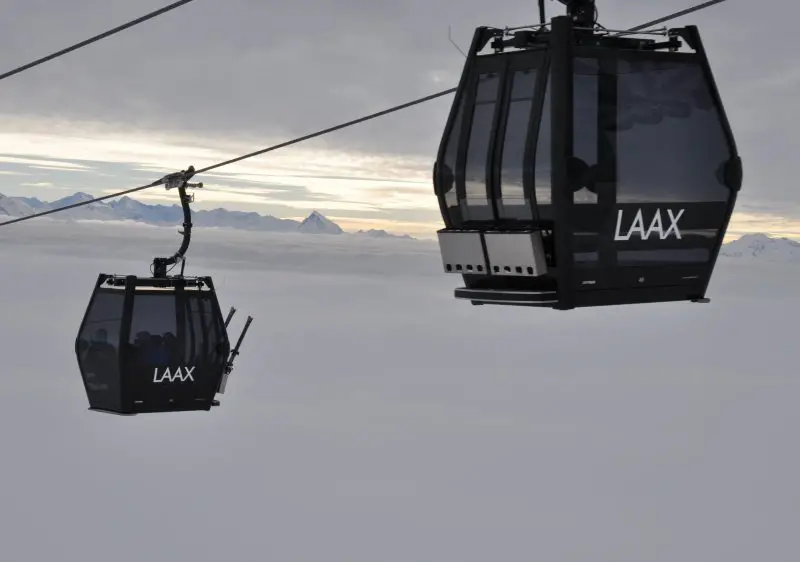 Modern high-speed gondolas with heated seats are common at Laax-Flims-Falera ski resort