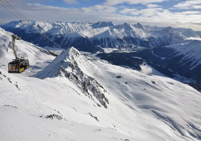 Sensational St Moritz ski resort. Piz Nair at Corviglia (3057m).