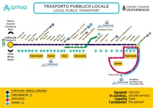 Aosta Valley to Cervinia bus transport map